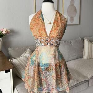 Paisley Halter Babydoll Top w/ Rhinestone Waist (Yahoo)